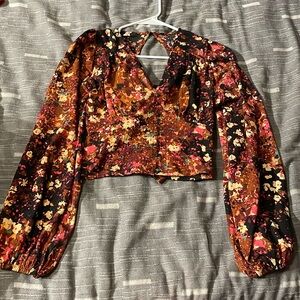 Anthropologie cropped ruched bell sleeve top